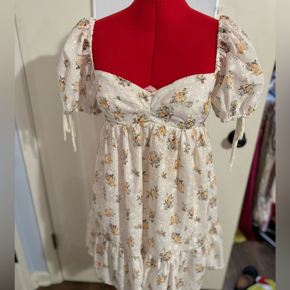 Olivaceous White Eyelet Babydoll Dress Size L